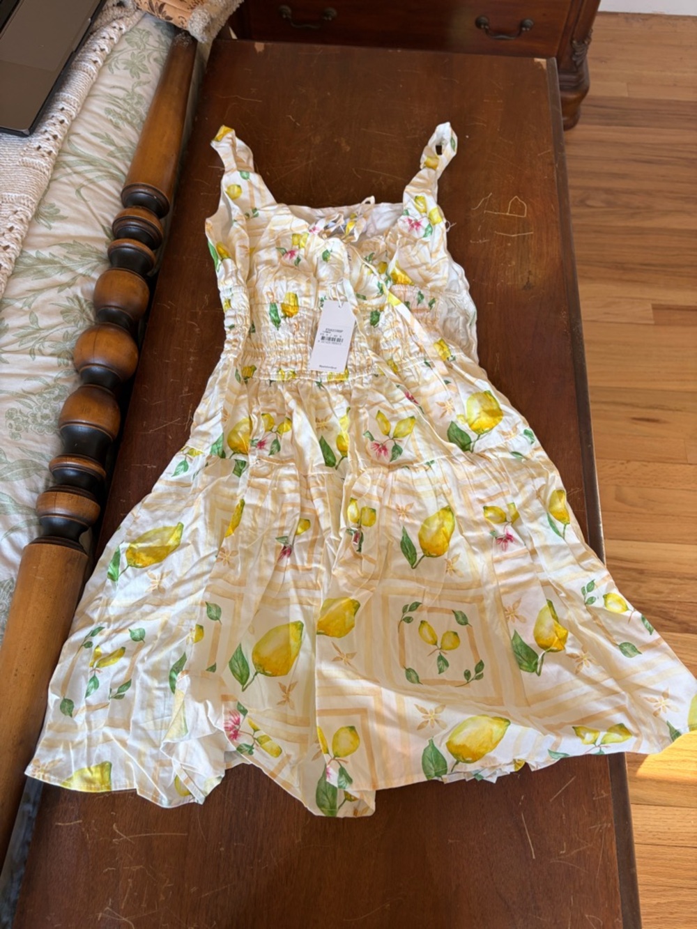 Petal & Pup White Mini Dress with Yellow Lemon Print